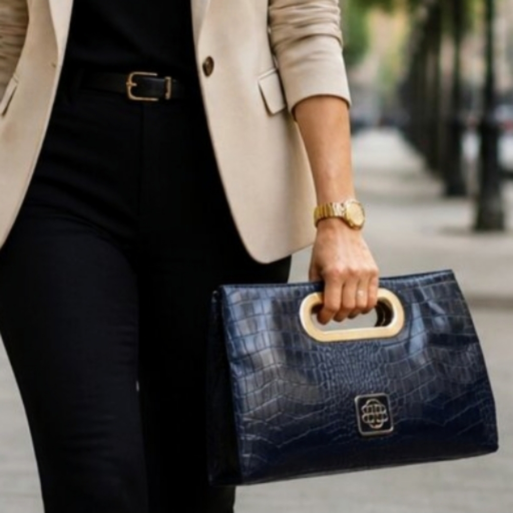 Dana Buchman Windham Clutch Purse in Blue Faux Croc Leather